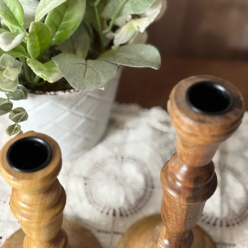 Rustic Wooden Candle Holders - Natural Brown
